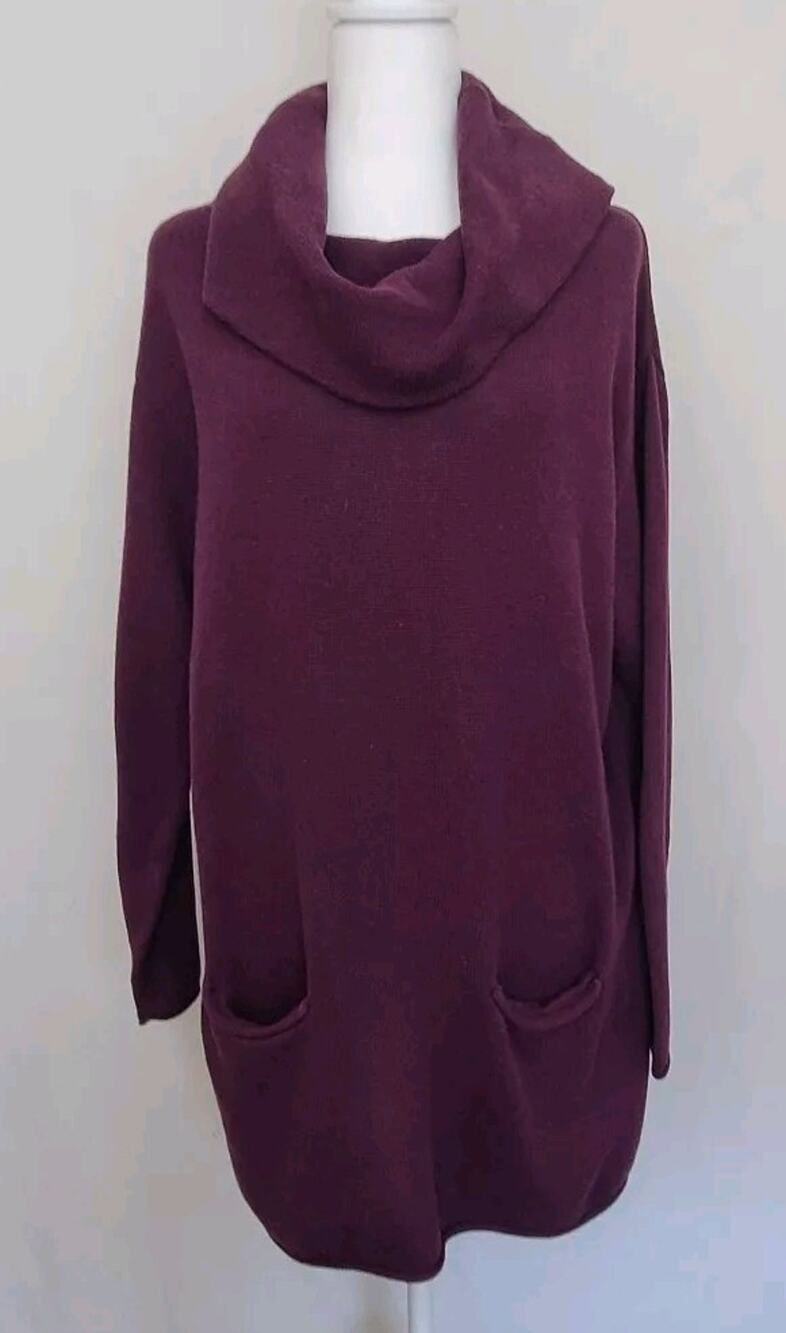 Avalin Purple Cowl Neck Tunic Sweater 100% Cotton Size Large Cozy Lounge